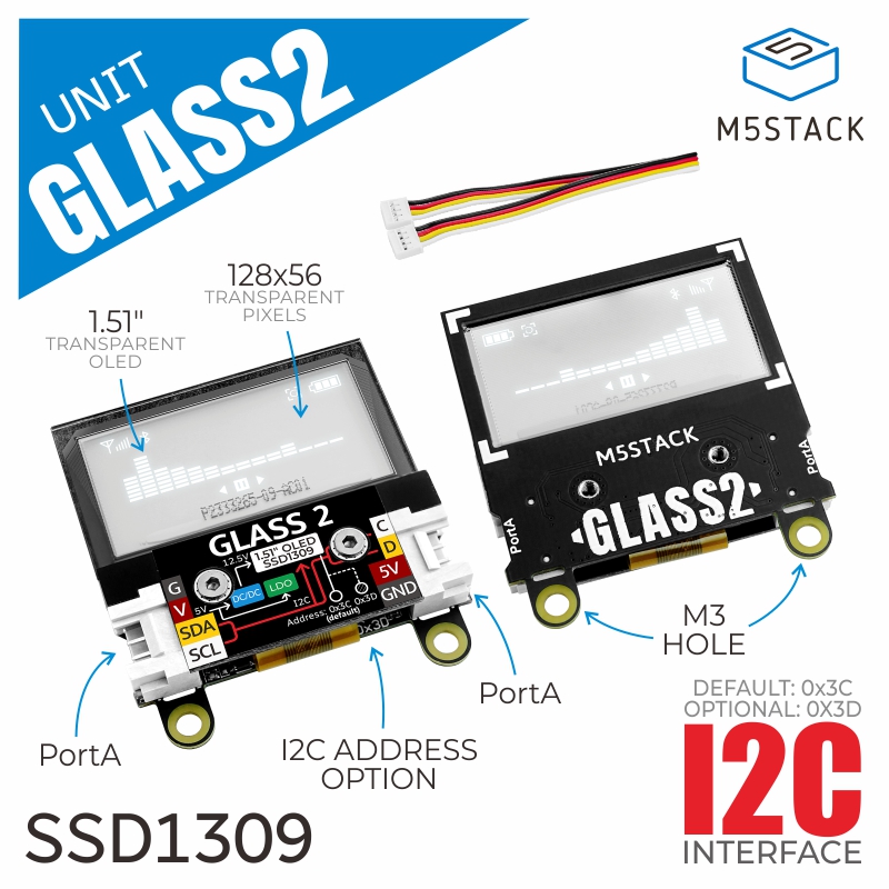 M5Stack Core2 - Offizielle M5Stack-Glass2-Einheit mit 1,51 Zoll transparentem